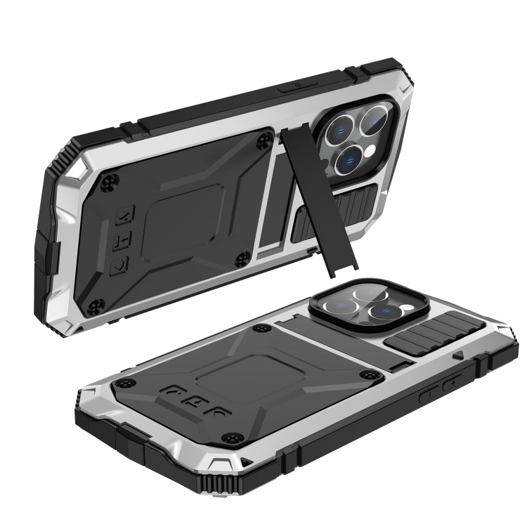 For iPhone 14 Pro Max R-JUST Shockproof Waterproof Dust-proof Case with Holder (Silver) - HoMEdemic™ 