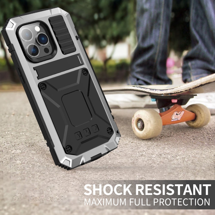 For iPhone 14 Pro Max R-JUST Shockproof Waterproof Dust-proof Case with Holder (Silver) - HoMEdemic™ 