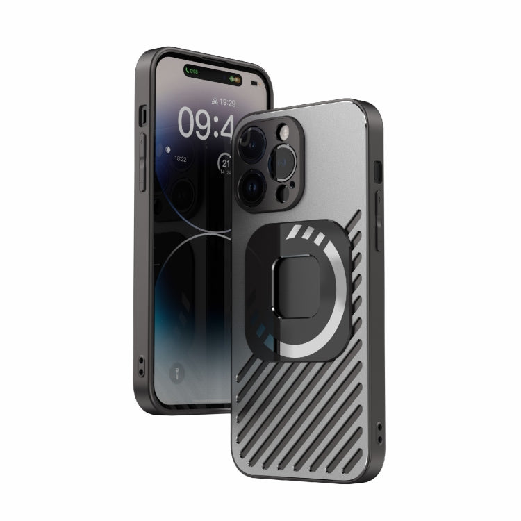 For iPhone 14 Pro Max R-JUST Square Round Mirror PC+TPU Phone Case(Black) - HoMEdemic™ 