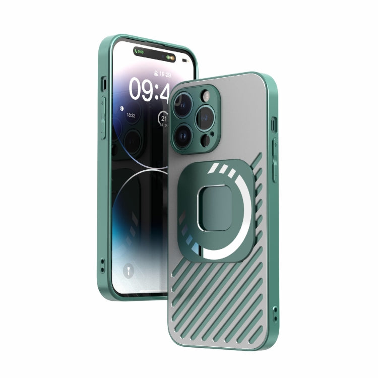 For iPhone 14 Pro Max R-JUST Square Round Mirror PC+TPU Phone Case(Green) - HoMEdemic™ 