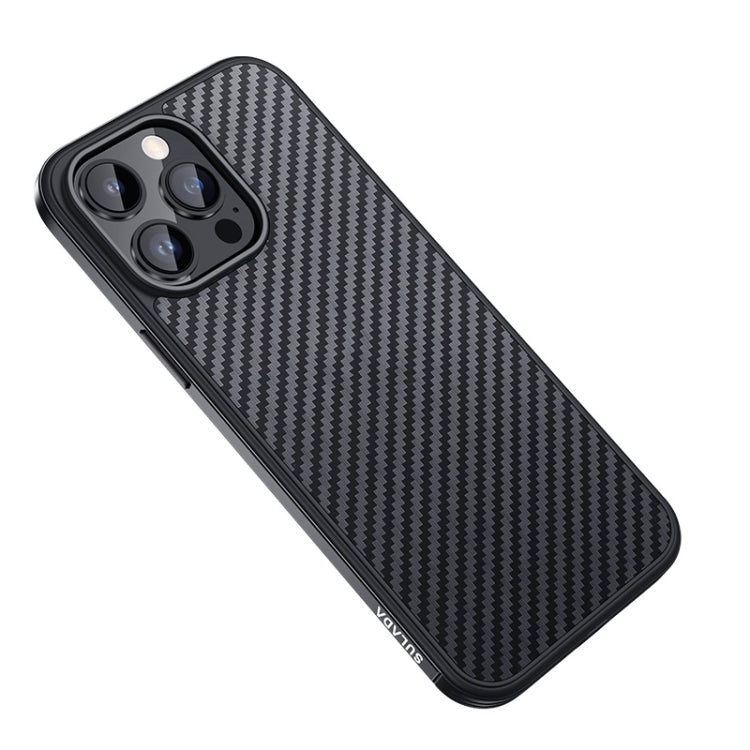 For iPhone 14 Pro Max SULADA Carbon Fiber Textured Shockproof Metal + TPU Frame Case(Black) - HoMEdemic™ 