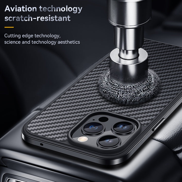 For iPhone 14 Pro Max SULADA Carbon Fiber Textured Shockproof Metal + TPU Frame Case(Black) - HoMEdemic™ 