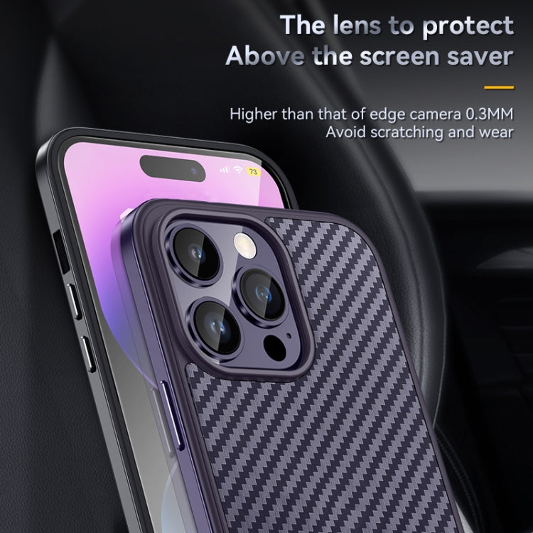 For iPhone 14 Pro Max SULADA Carbon Fiber Textured Shockproof Metal + TPU Frame Case(Dark Blue) - HoMEdemic™ 