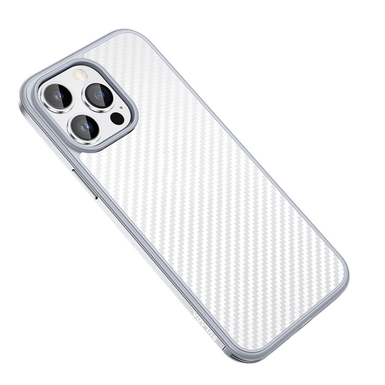 For iPhone 14 Pro Max SULADA Carbon Fiber Textured Shockproof Metal + TPU Frame Case(Silver) - HoMEdemic™ 