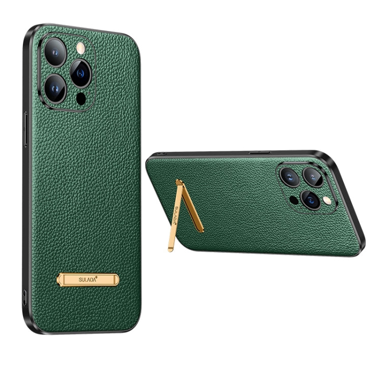 For iPhone 14 Pro Max SULADA Famous Artisan Series Litchi Leather PC + TPU Phone Case(Dark Green) - HoMEdemic™ 