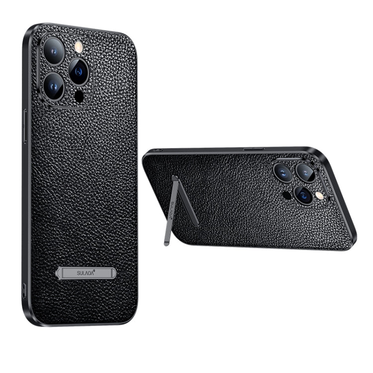 For iPhone 14 Pro Max SULADA Invisible Bracket Leather Back Cover Phone Case(Black) - HoMEdemic™ 