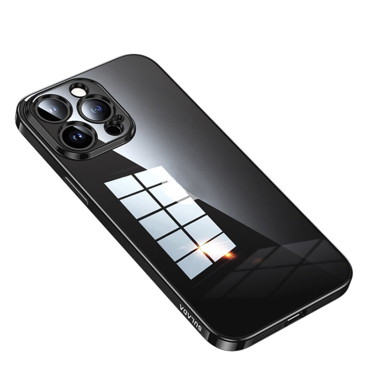 For iPhone 14 Pro Max SULADA Shine Through Series Plating TPU Transparent Phone Protective Case(Black) - HoMEdemic™ 