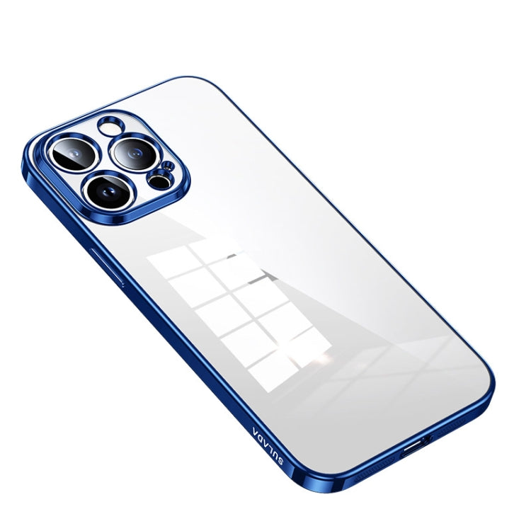 For iPhone 14 Pro Max SULADA Shine Through Series Plating TPU Transparent Phone Protective Case(Blue) - HoMEdemic™ 