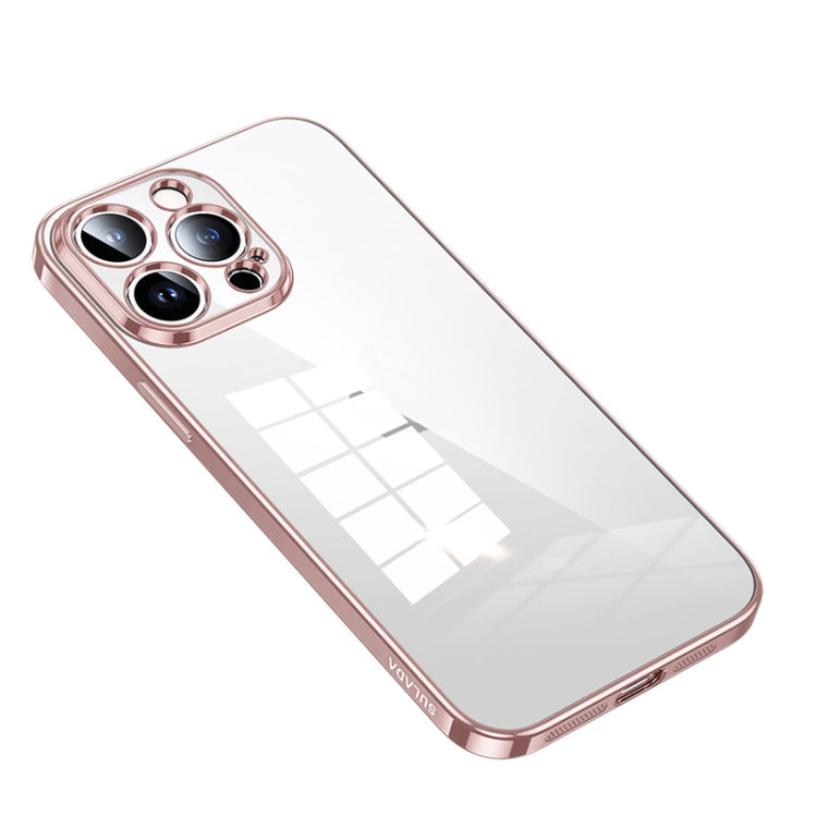 For iPhone 14 Pro Max SULADA Shine Through Series Plating TPU Transparent Phone Protective Case(Pink) - HoMEdemic™ 
