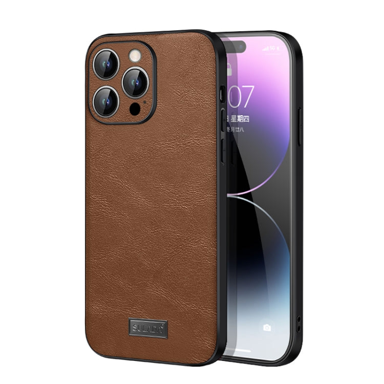 For iPhone 14 Pro Max SULADA Shockproof TPU + Handmade Leather Phone Case(Brown) - HoMEdemic™ 
