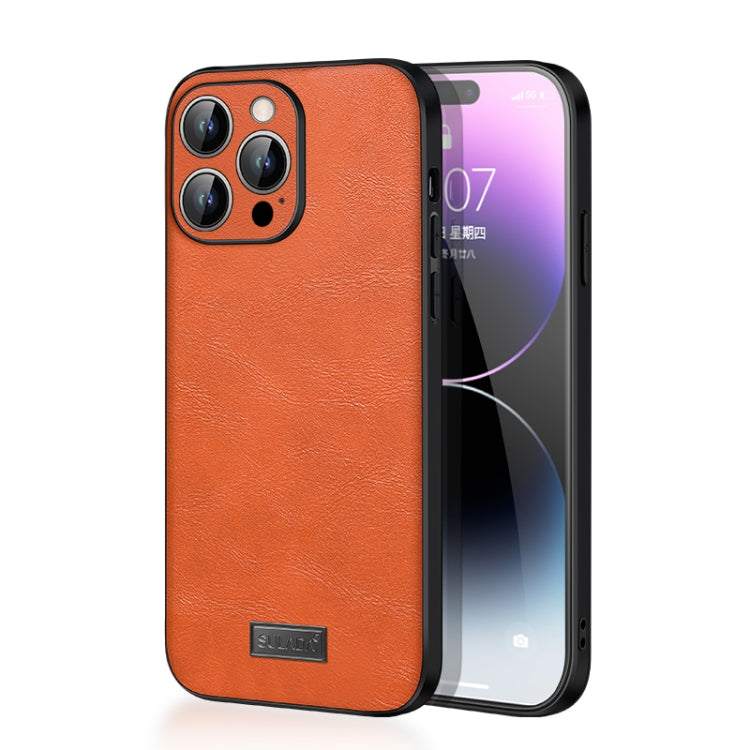For iPhone 14 Pro Max SULADA Shockproof TPU + Handmade Leather Phone Case(Orange) - HoMEdemic™ 