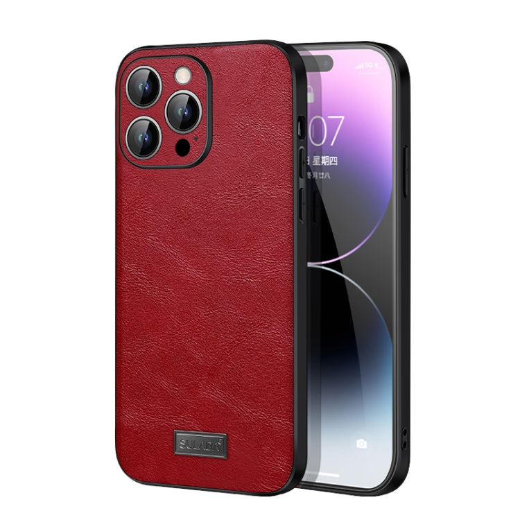 For iPhone 14 Pro Max SULADA Shockproof TPU + Handmade Leather Phone Case(Red) - HoMEdemic™ 