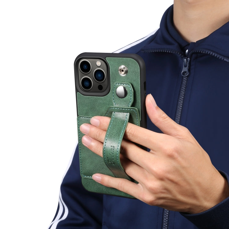 For iPhone 14 Pro Max Suteni 215 Wrist Strap PU Phone Case(Green) - HoMEdemic™ 