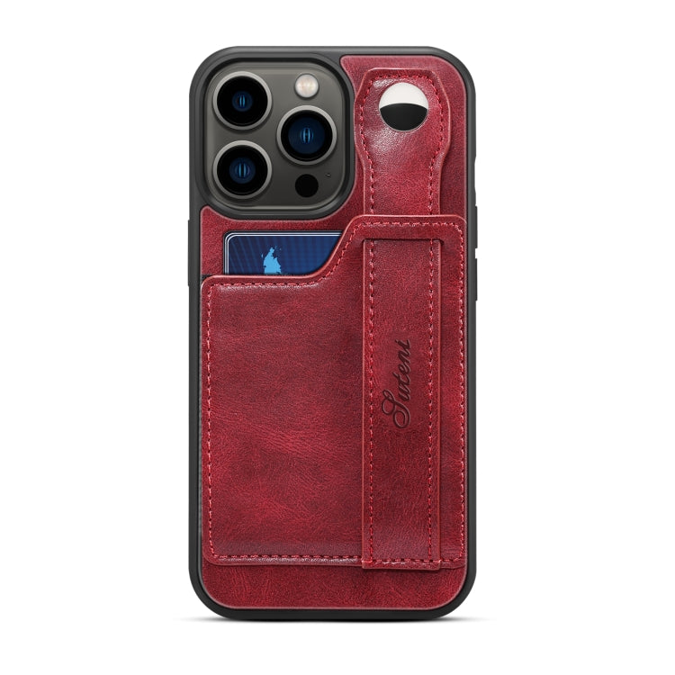 For iPhone 14 Pro Max Suteni 215 Wrist Strap PU Phone Case(Red) - HoMEdemic™ 