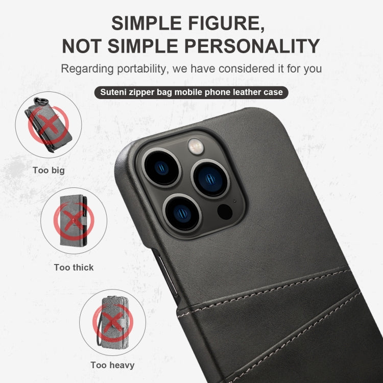 For iPhone 14 Pro Max Suteni Calf Texture Card Slots Phone Case (Black) - HoMEdemic™ 
