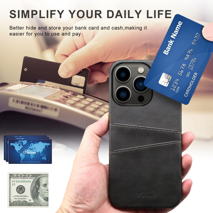 For iPhone 14 Pro Max Suteni Calf Texture Card Slots Phone Case (Black) - HoMEdemic™ 
