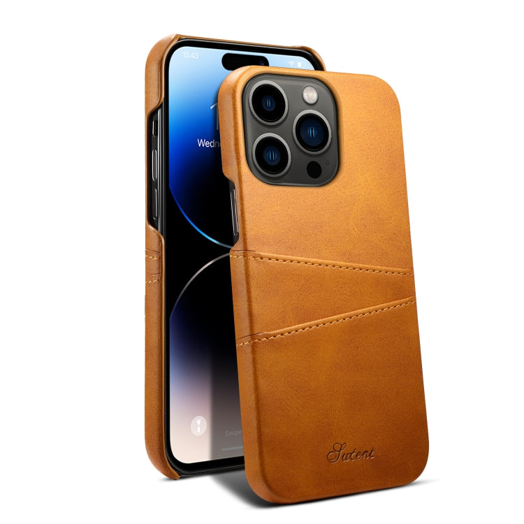 For iPhone 14 Pro Max Suteni Calf Texture Card Slots Phone Case (Khaki) - HoMEdemic™ 