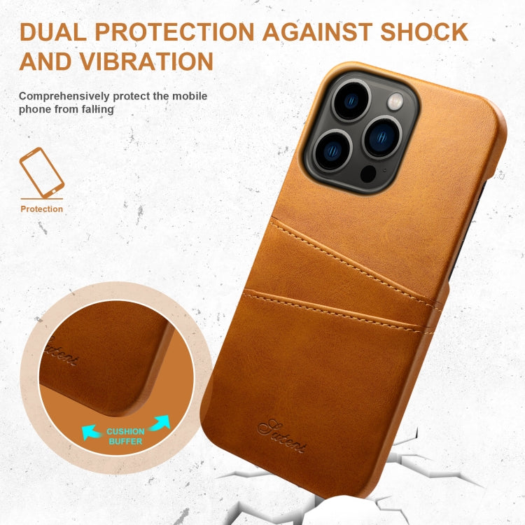 For iPhone 14 Pro Max Suteni Calf Texture Card Slots Phone Case (Khaki) - HoMEdemic™ 