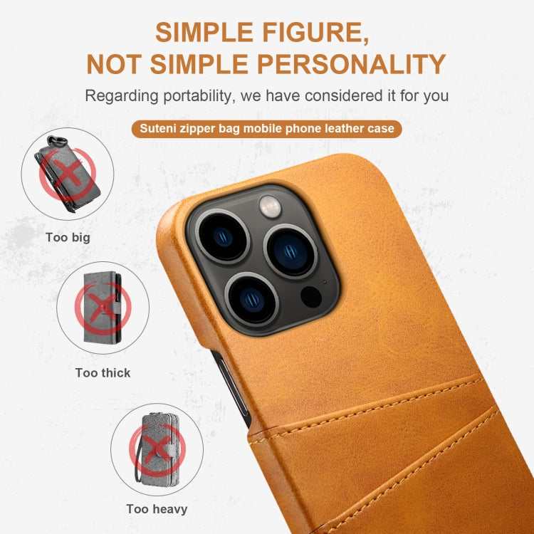 For iPhone 14 Pro Max Suteni Calf Texture Card Slots Phone Case (Khaki) - HoMEdemic™ 