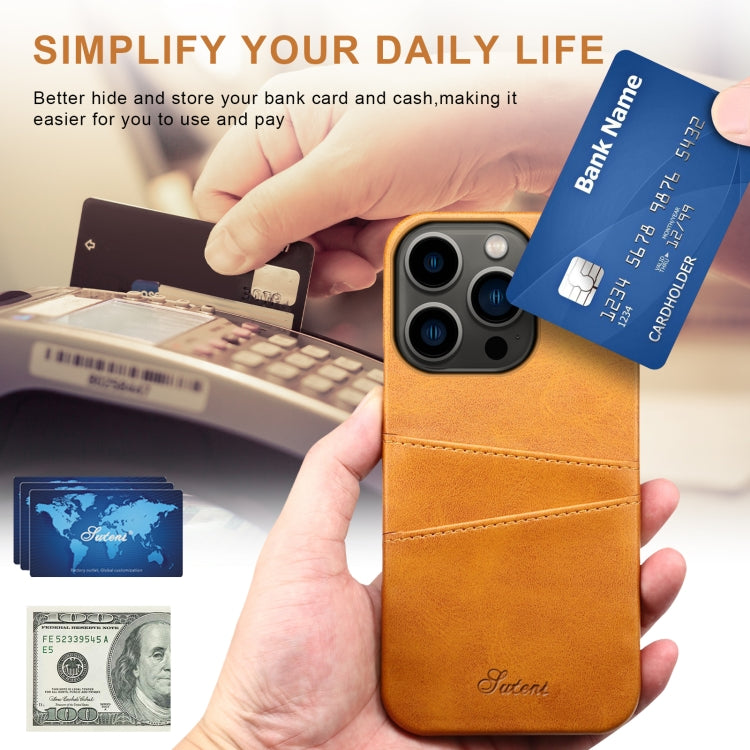 For iPhone 14 Pro Max Suteni Calf Texture Card Slots Phone Case (Khaki) - HoMEdemic™ 