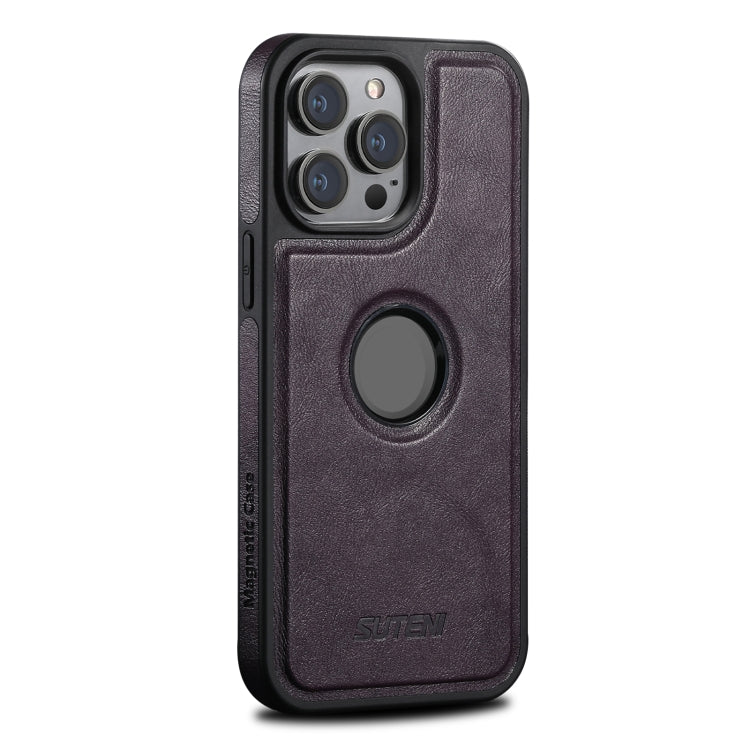 For iPhone 14 Pro Max Suteni G1 Magsafe Leather Back Phone Case(Purple) - HoMEdemic™ 