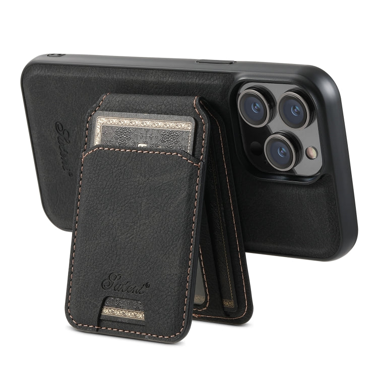For iPhone 14 Pro Max Suteni H17 Litchi Texture Leather MagSafe Detachable Wallet Phone Case(Black) - HoMEdemic™ 