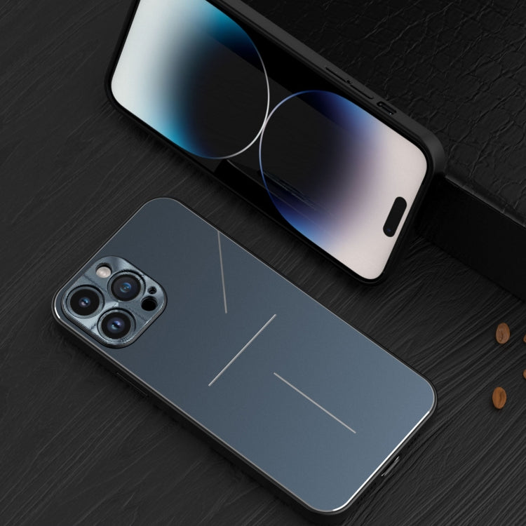 For iPhone 14 Pro R-JUST RJ52 3-Line Style Metal TPU Shockproof Phone Case(Blue) - HoMEdemic™ 