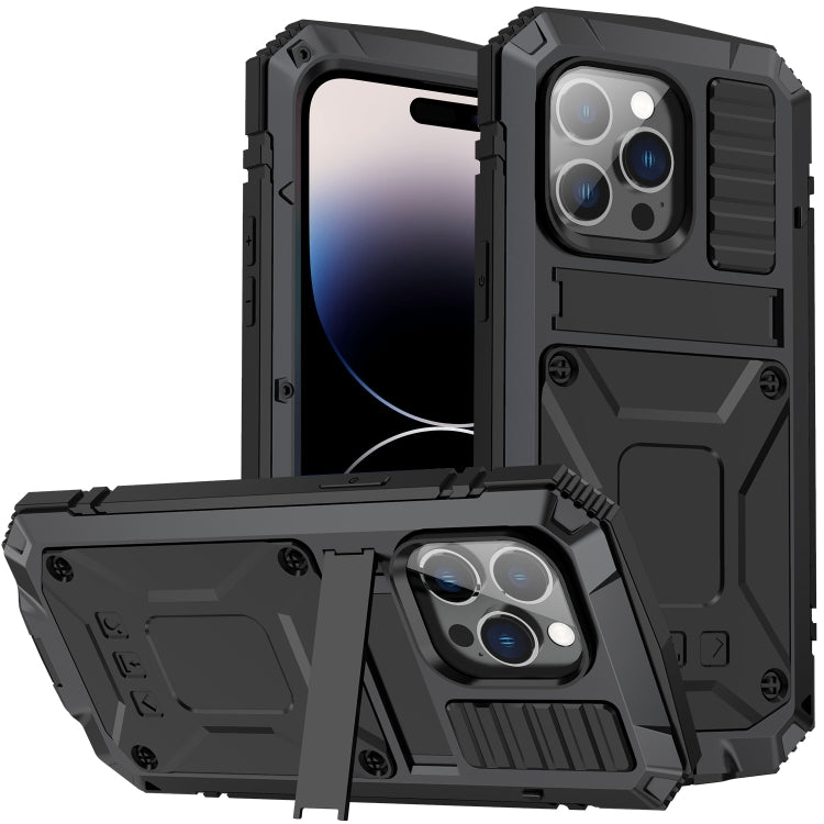 For iPhone 14 Pro R-JUST Shockproof Waterproof Dust-proof Case with Holder(Black) - HoMEdemic™ 