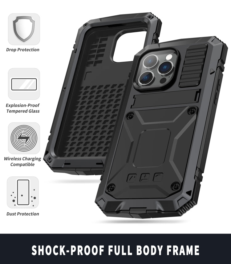 For iPhone 14 Pro R-JUST Shockproof Waterproof Dust-proof Case with Holder(Black) - HoMEdemic™ 