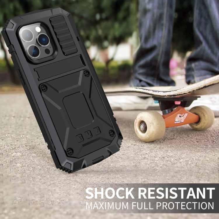 For iPhone 14 Pro R-JUST Shockproof Waterproof Dust-proof Case with Holder(Black) - HoMEdemic™ 