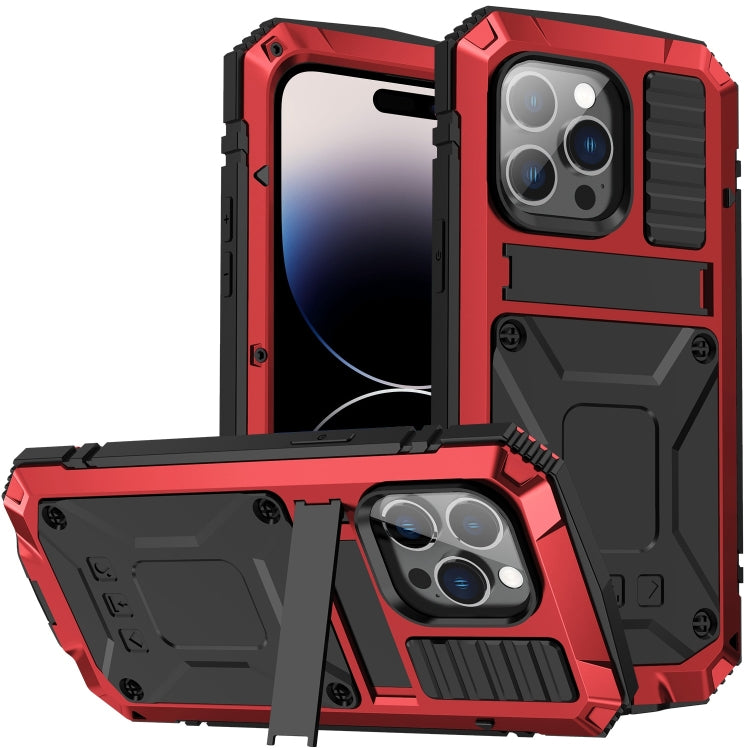 For iPhone 14 Pro R-JUST Shockproof Waterproof Dust-proof Case with Holder(Red) - HoMEdemic™ 