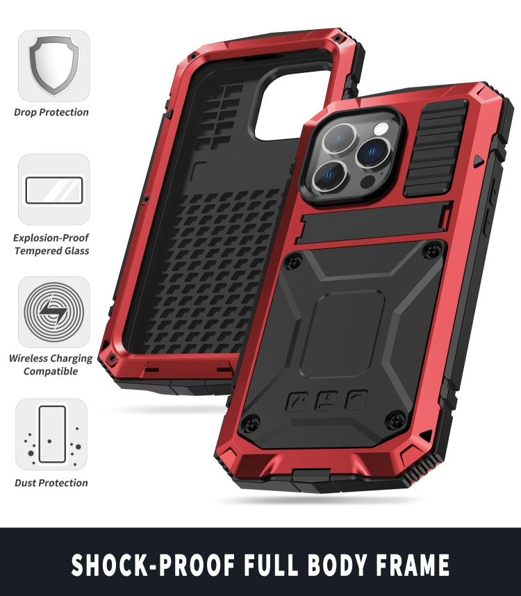 For iPhone 14 Pro R-JUST Shockproof Waterproof Dust-proof Case with Holder(Red) - HoMEdemic™ 