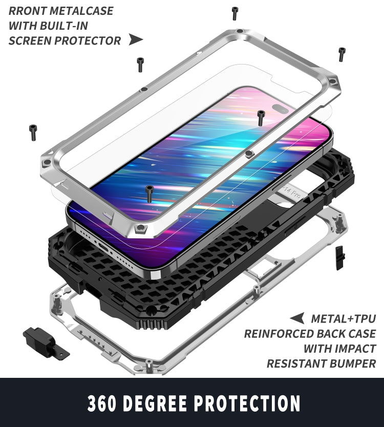 For iPhone 14 Pro R-JUST Shockproof Waterproof Dust-proof Case with Holder(Silver) - HoMEdemic™ 