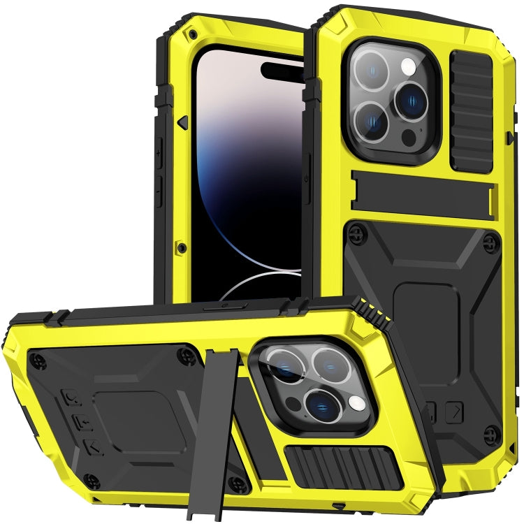 For iPhone 14 Pro R-JUST Shockproof Waterproof Dust-proof Case with Holder(Yellow) - HoMEdemic™ 
