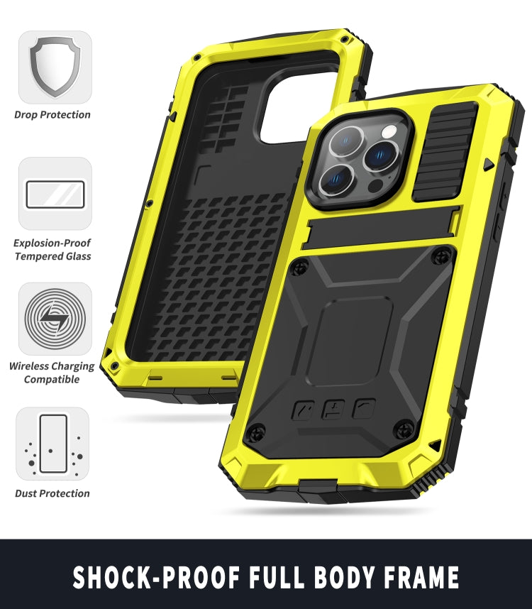 For iPhone 14 Pro R-JUST Shockproof Waterproof Dust-proof Case with Holder(Yellow) - HoMEdemic™ 