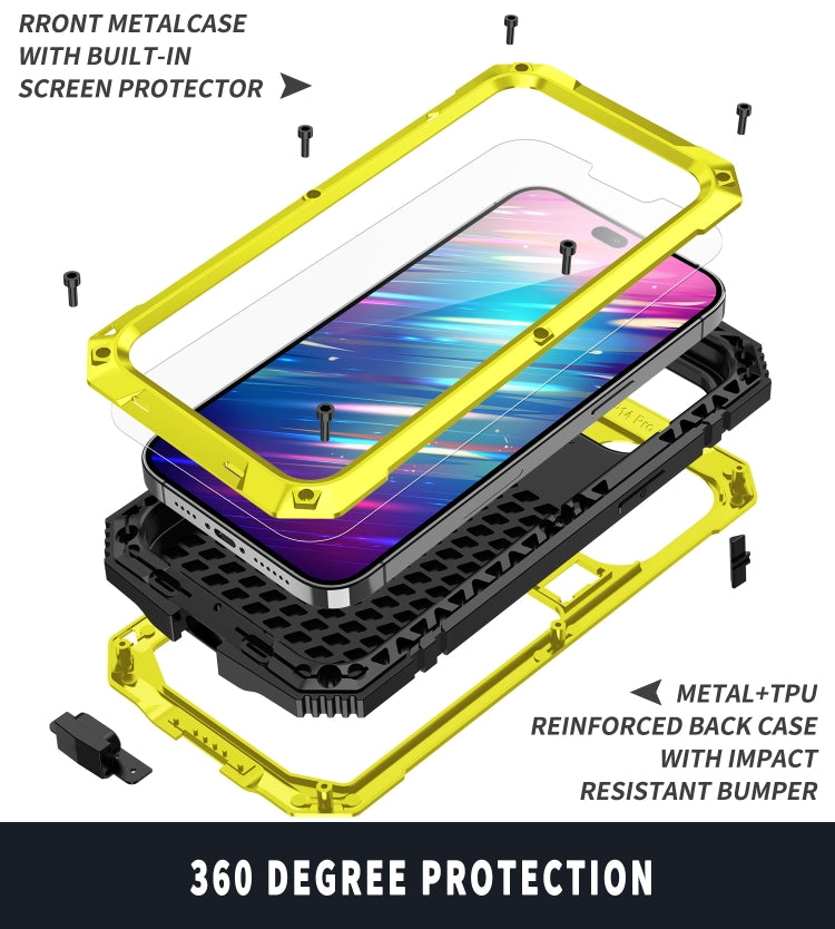 For iPhone 14 Pro R-JUST Shockproof Waterproof Dust-proof Case with Holder(Yellow) - HoMEdemic™ 