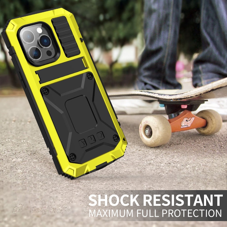 For iPhone 14 Pro R-JUST Shockproof Waterproof Dust-proof Case with Holder(Yellow) - HoMEdemic™ 
