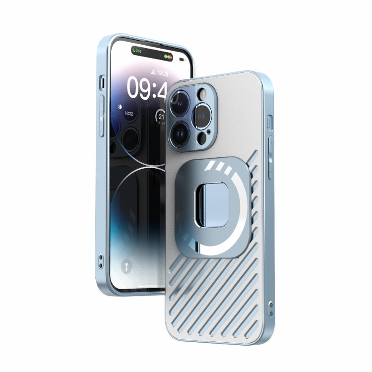 For iPhone 14 Pro R-JUST Square Round Mirror PC+TPU Phone Case(Blue) - HoMEdemic™ 