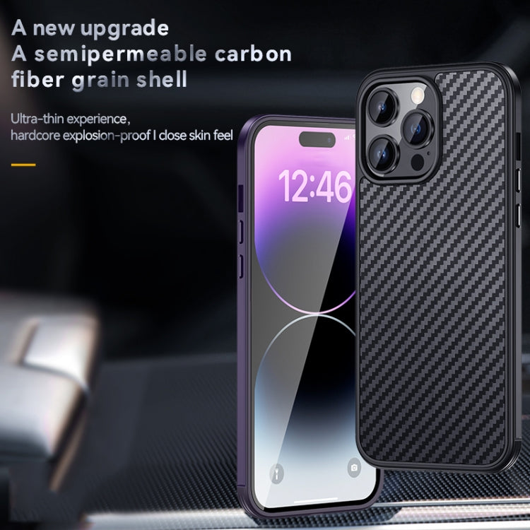 For iPhone 14 Pro SULADA Carbon Fiber Textured Shockproof Metal + TPU Frame Case(Dark Green) - HoMEdemic™ 