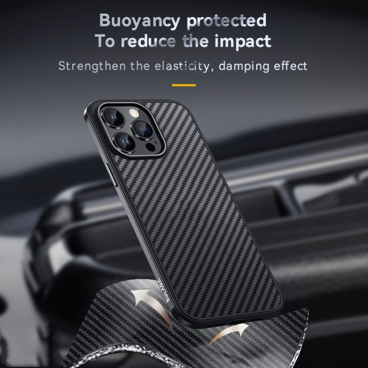 For iPhone 14 Pro SULADA Carbon Fiber Textured Shockproof Metal + TPU Frame Case(Dark Green) - HoMEdemic™ 