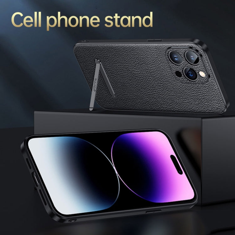For iPhone 14 Pro SULADA Famous Artisan Series Litchi Leather PC + TPU Phone Case(Black) - HoMEdemic™ 