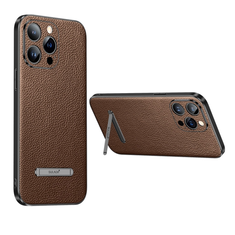 For iPhone 14 Pro SULADA Famous Artisan Series Litchi Leather PC + TPU Phone Case(Brown) - HoMEdemic™ 