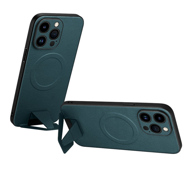 For iPhone 14 Pro SULADA Folding Holder Lambskin Texture MagSafe Phone Case(Green) - HoMEdemic™ 