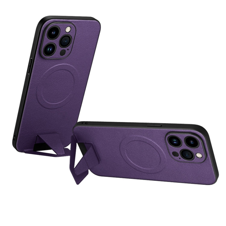 For iPhone 14 Pro SULADA Folding Holder Lambskin Texture MagSafe Phone Case(Purple) - HoMEdemic™ 