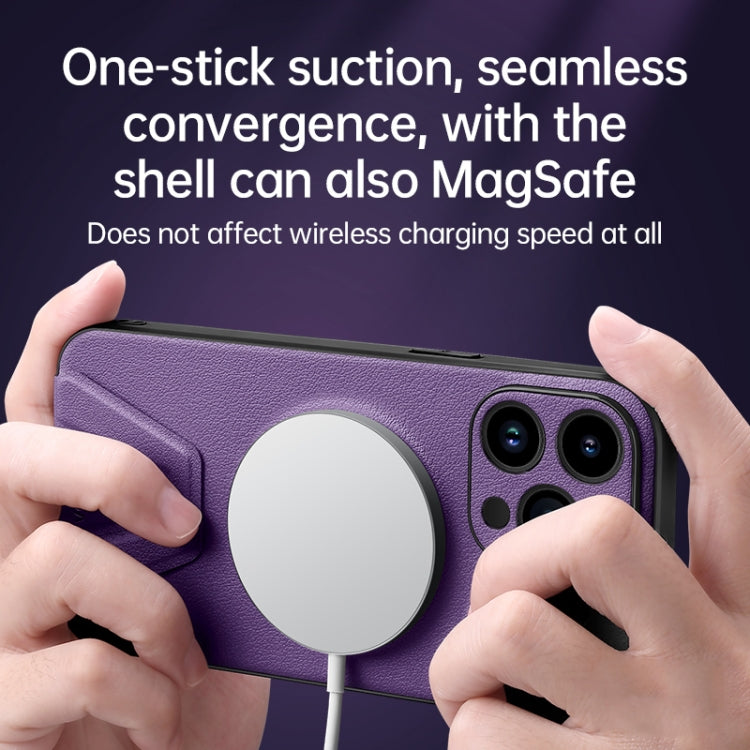For iPhone 14 Pro SULADA Folding Holder Lambskin Texture MagSafe Phone Case(Purple) - HoMEdemic™ 