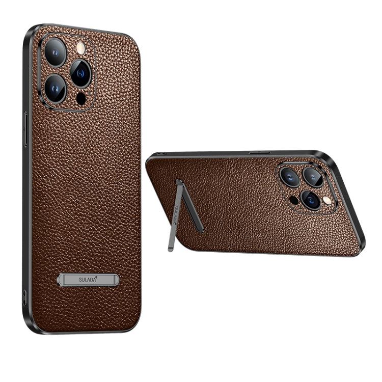 For iPhone 14 Pro SULADA Invisible Bracket Leather Back Cover Phone Case(Brown) - HoMEdemic™ 