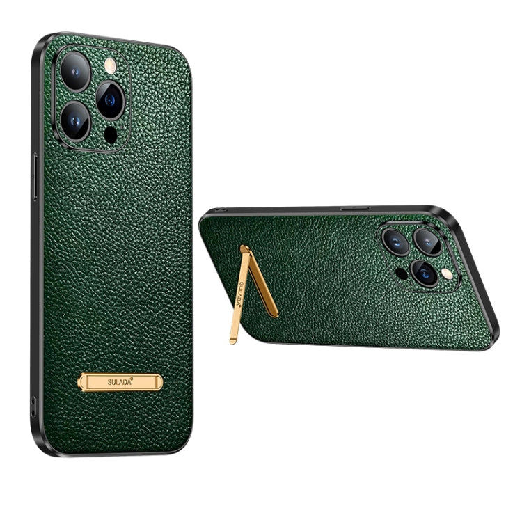 For iPhone 14 Pro SULADA Invisible Bracket Leather Back Cover Phone Case(Dark Green) - HoMEdemic™ 