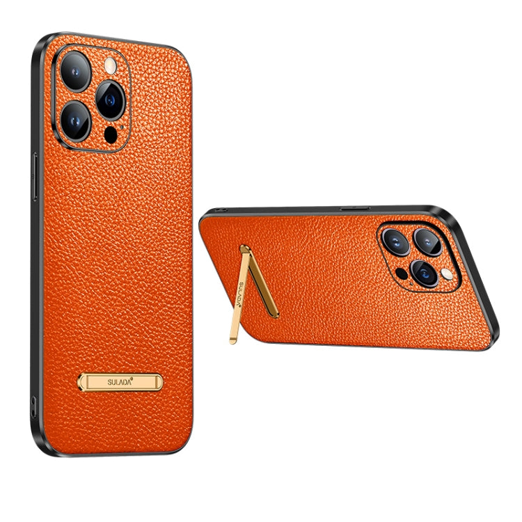 For iPhone 14 Pro SULADA Invisible Bracket Leather Back Cover Phone Case(Orange) - HoMEdemic™ 