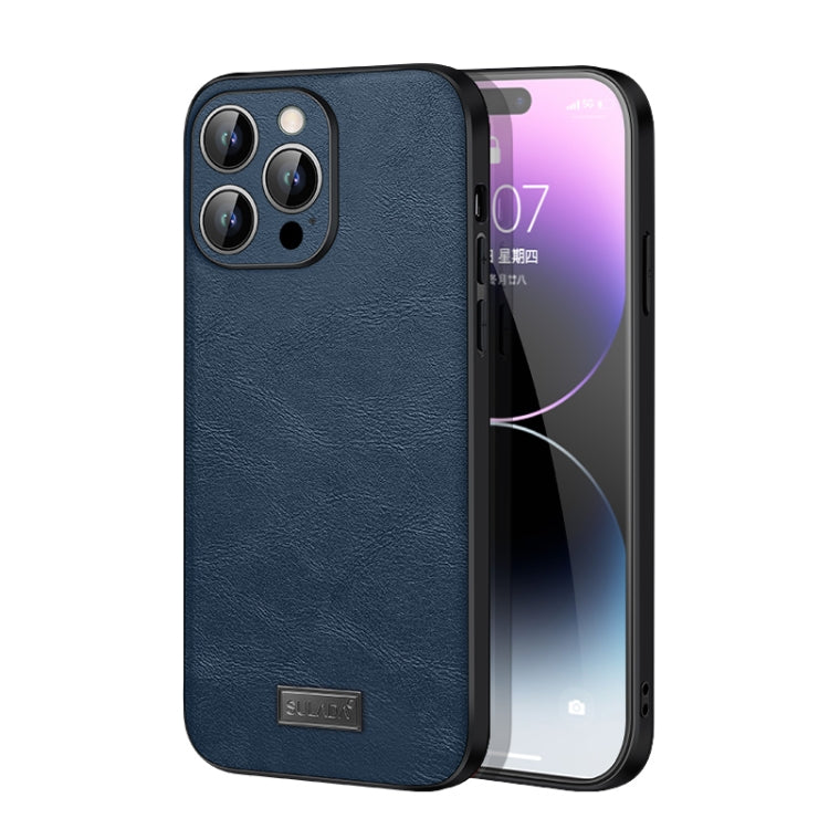 For iPhone 14 Pro SULADA Shockproof TPU + Handmade Leather Phone Case(Blue) - HoMEdemic™ 