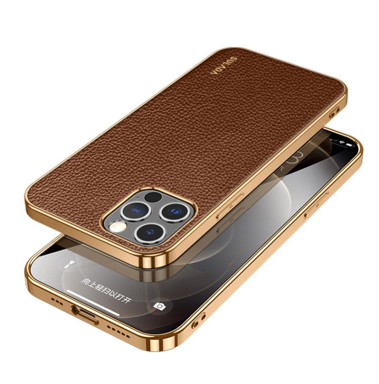 For iPhone 14 Pro SULADA Shockproof TPU + Handmade Leather Phone Case(Borwn) - HoMEdemic™ 